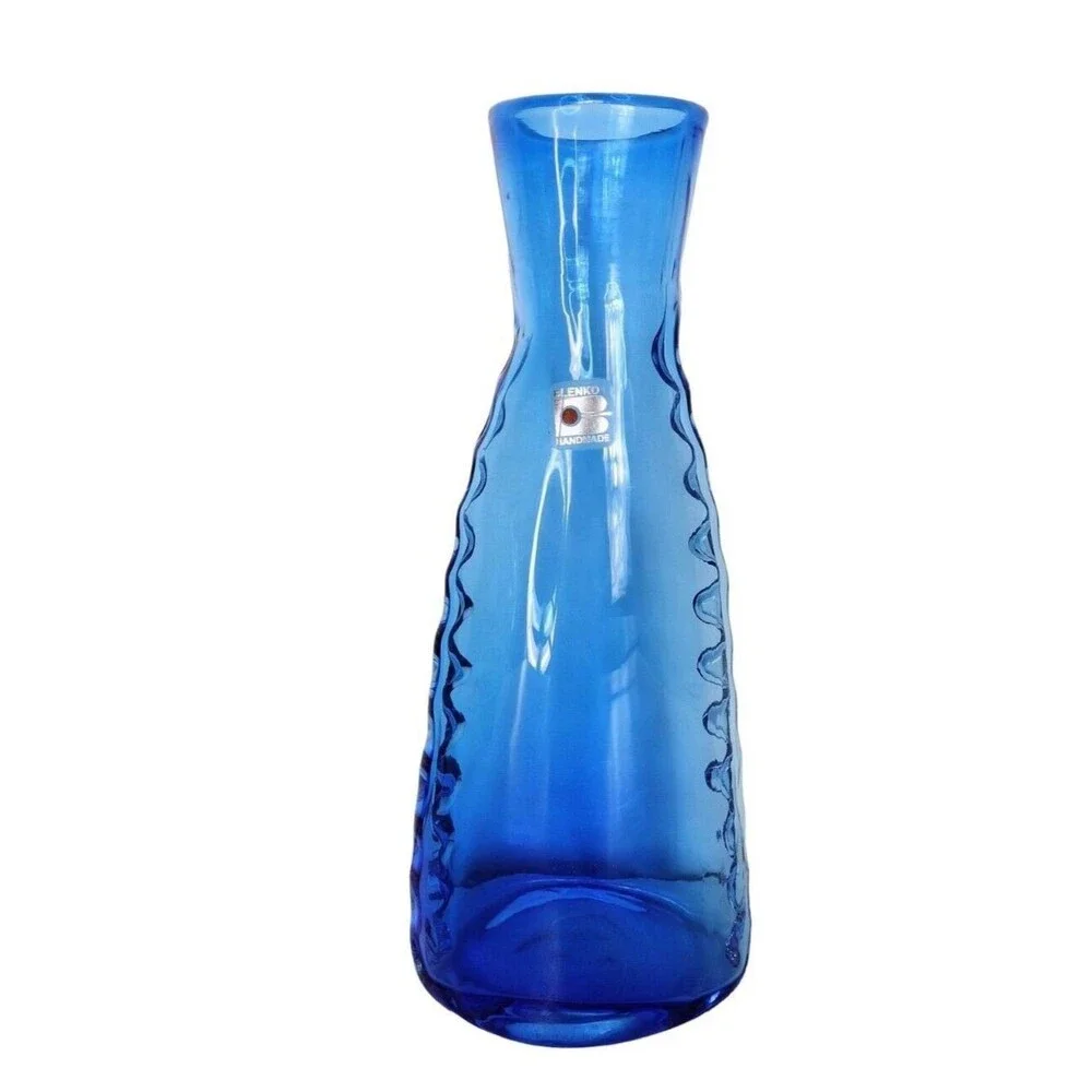 Vintage Blenko Aqua Blue Mouth Blown Handcrafted Turquoise Vase Has Label